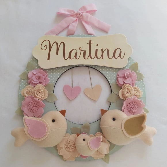 Guirlanda Passarinhos de Feltro Verde e Rosa Martina