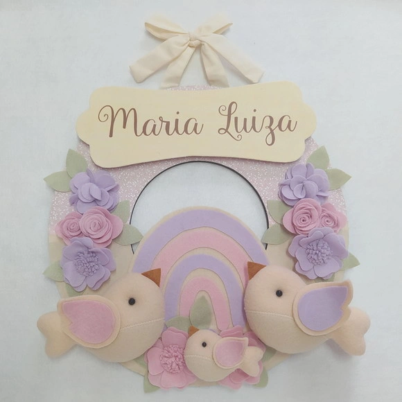 Guirlanda Passarinhos Lilás e Rosa Bebê Arco-íris- Helena