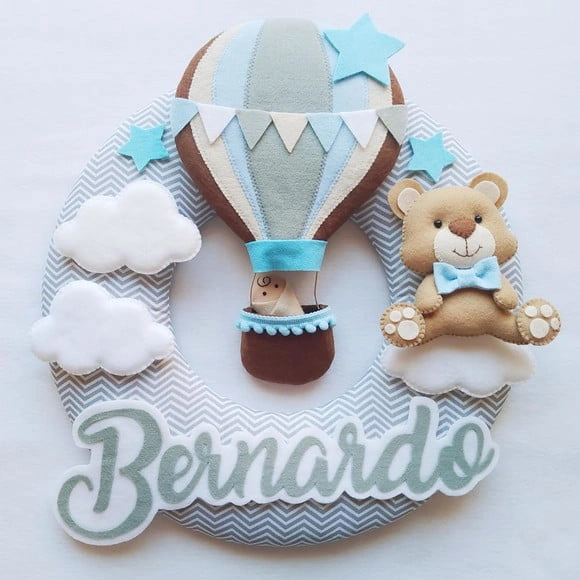 Guirlanda Porta de Maternidade Balão e Ursinho - Bernardo