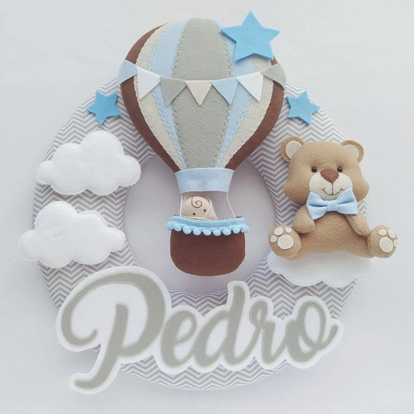 Guirlanda Porta de Maternidade Balão e Ursinho - Pedro