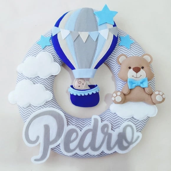 Guirlanda Porta de Maternidade Balão e Ursinho - Pedro