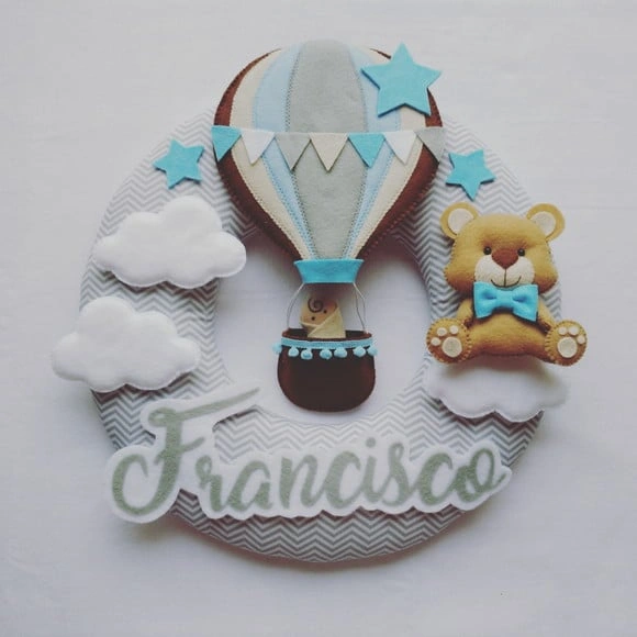 Guirlanda Porta de Maternidade Balão e Ursinho - Francisco