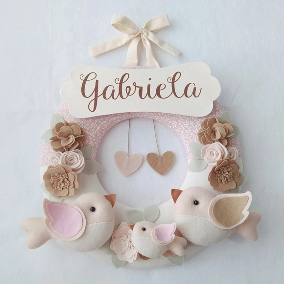 Guirlanda Porta de Maternidade Passarinhos Nude - Gabriela