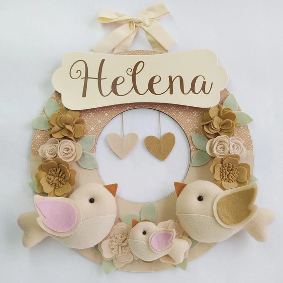 Guirlanda Porta de Maternidade Passarinhos Nude Helena