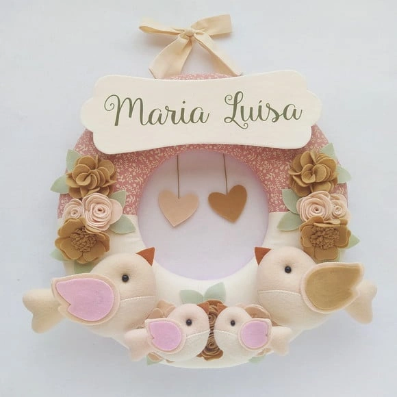 Guirlanda Porta de Maternidade Passarinhos Nude Maria Luisa
