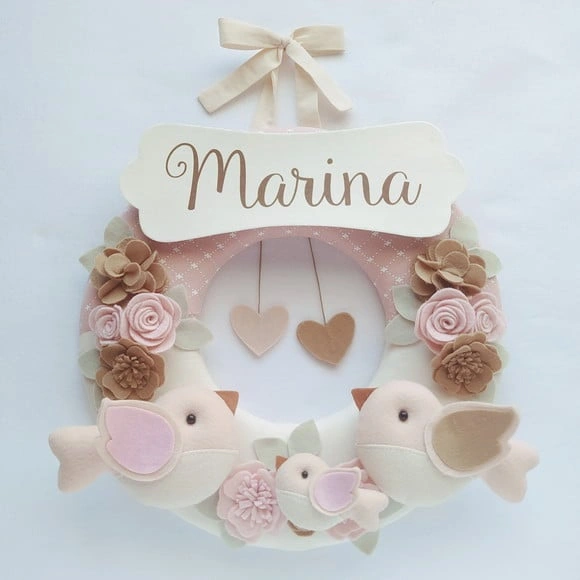 Guirlanda Porta de Maternidade Passarinhos Nude - Marina