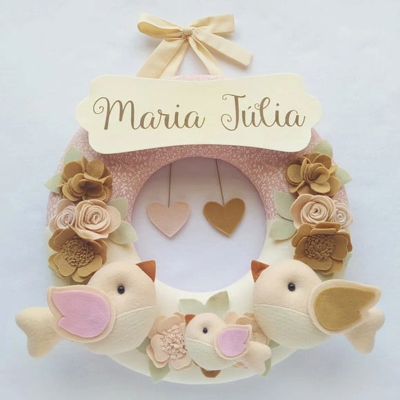 Guirlanda Porta Maternidade Passarinhos Nude - Maria Júlia