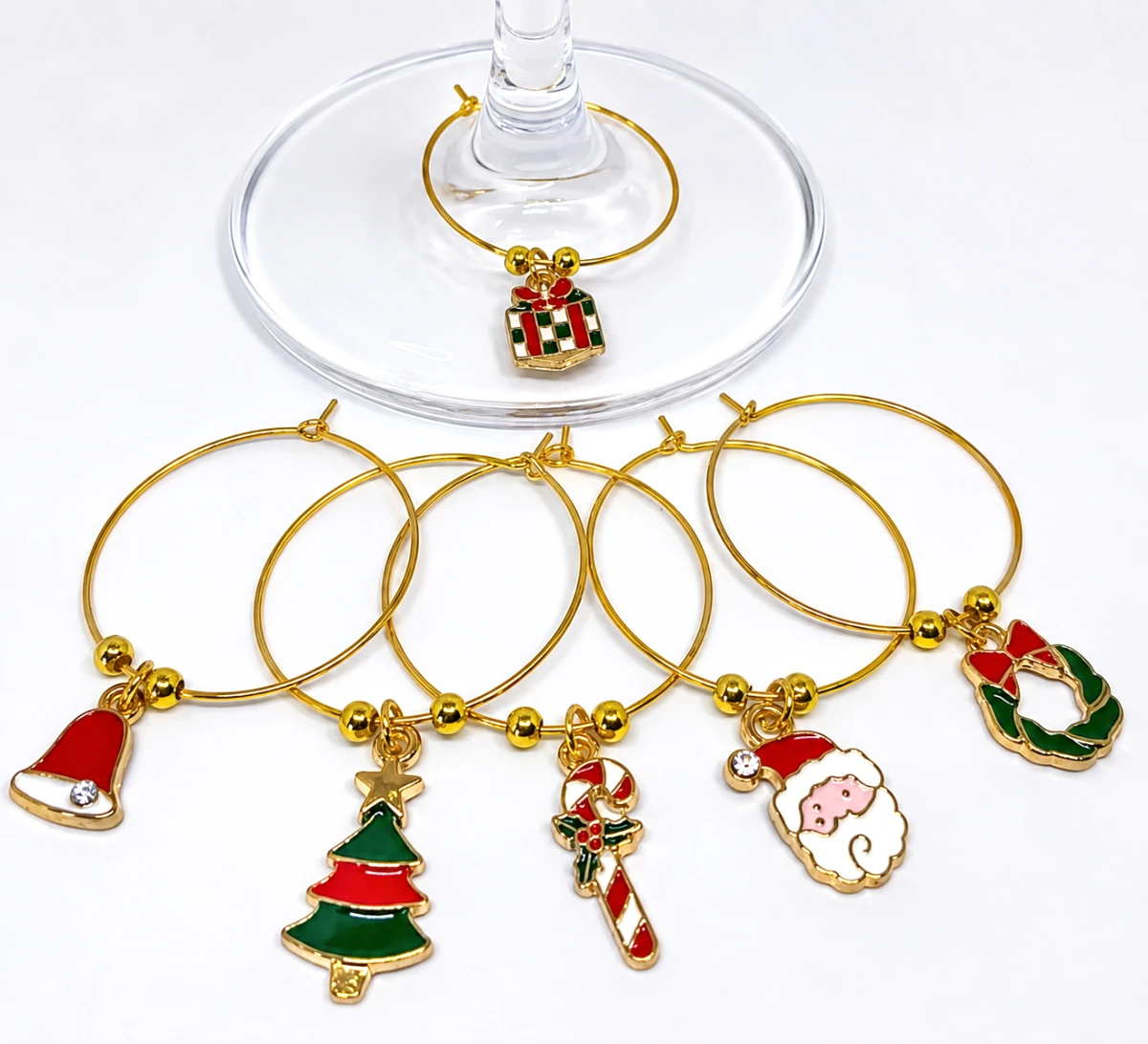 Identificador De Taças Natalino Kit Com 6 Peças Esmaltadas kit com 6 aros - Mesa Posta
