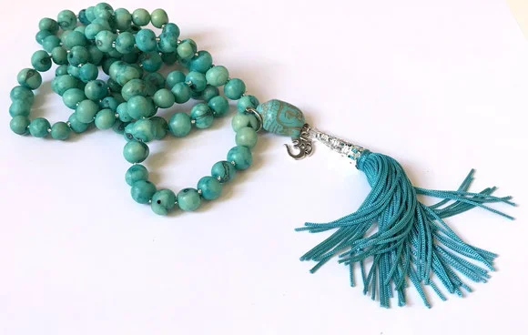 Japamala Colar 108 Contas Açai Azul e Buda Azul