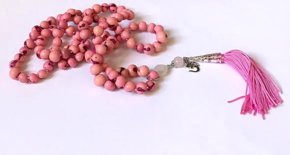 Japamala Colar 108 Contas Açai Rosa e Quartzo Rosa