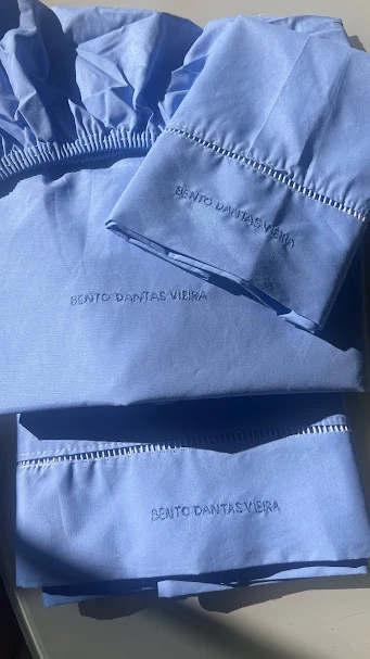 Jogo de cama de berço personalizado - 3 peças - cor azul