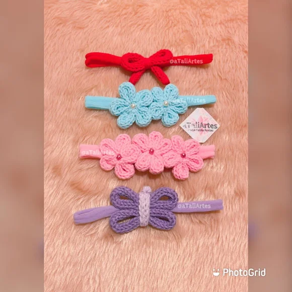 Tiara / Faixa para Bebê personalizado com Tricotin com 04 unidades