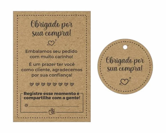 Kit 1 - Cartão de Agradecimento + Tag (100 Unds)