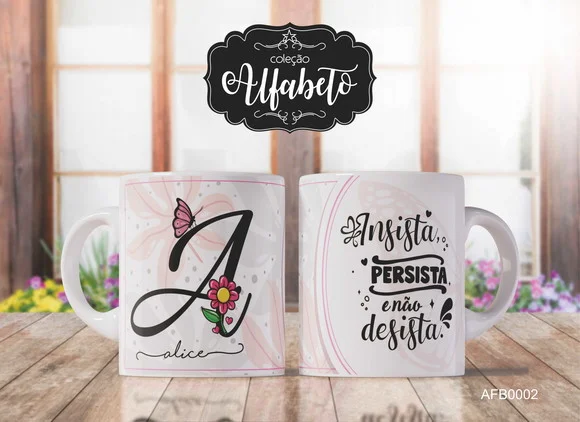 Kit 2 Canecas Alfabeto com Frase Borboletas -afb0002