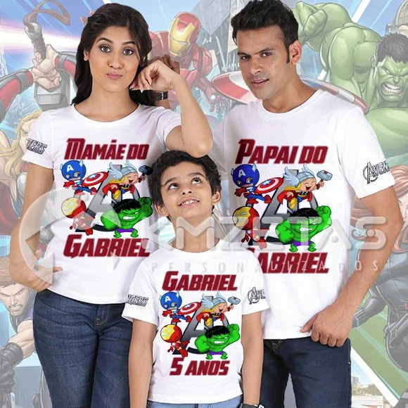Kit 3 Blusas Vingadores Avengers Kit Familia Aniversário