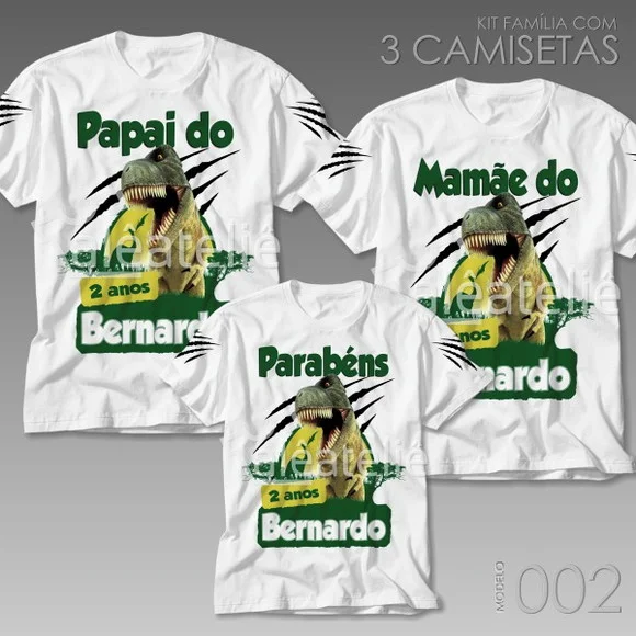 Kit 3 Camisetas Dinossauro Personalizadas Aniversário Festa