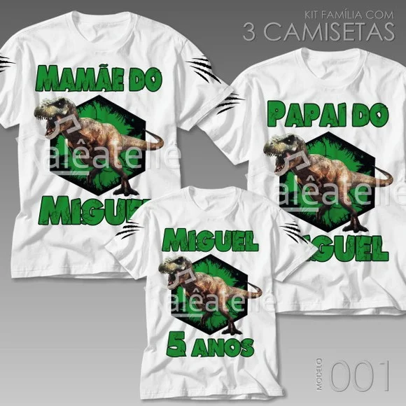 Kit 3 Camisetas Dinossauro Personalizadas Festa Aniversário