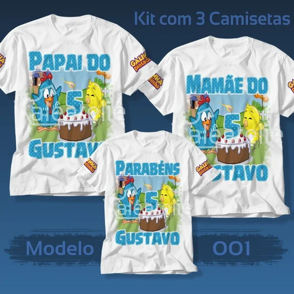 Kit 3 Camisetas Galinha Pintadinha Galo Carijó Pitinho Festa