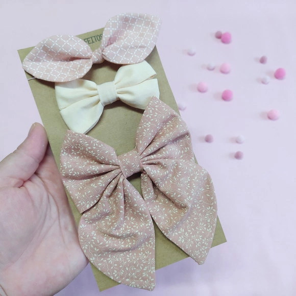 Kit 3 Laços Isa P, Libélula e Bella m - Tons de Rosé e Creme
