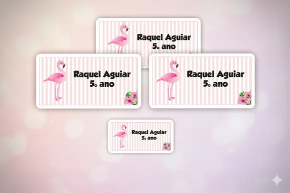 30 Etiquetas Personalizadas Escolares Flamingo