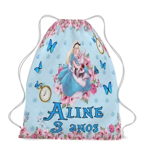 Kit 30 Lembrancinha Mochila Saco Alice Personalizada