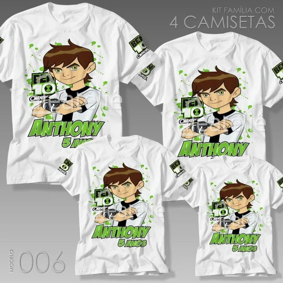 Kit 4 Camisetas Ben 10 Kit Família Festa Personalizada