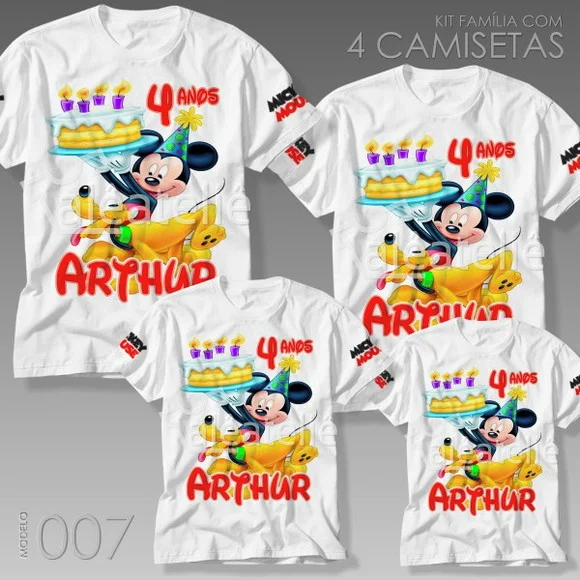 Kit 4 Camisetas Mickey Mouse Festa Família Aniversario