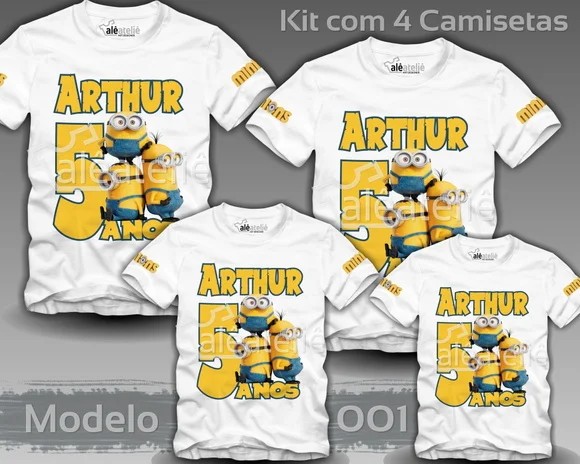 Kit 4 Camisetas Minions Malvado Favorito