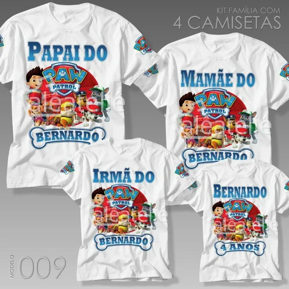 Kit 4 Camisetas Patrulha Canina