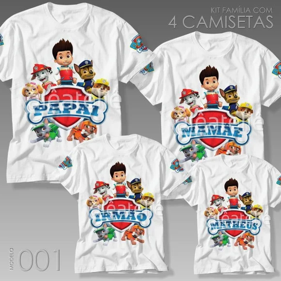 Kit 4 Camisetas Patrulha Canina Festa Infantil