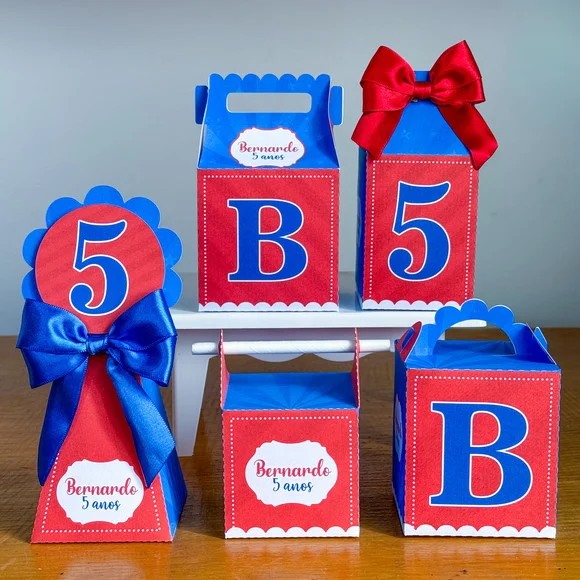 Kit 40 Caixas Vermelho e Azul Personalizada (pegue e Monte)