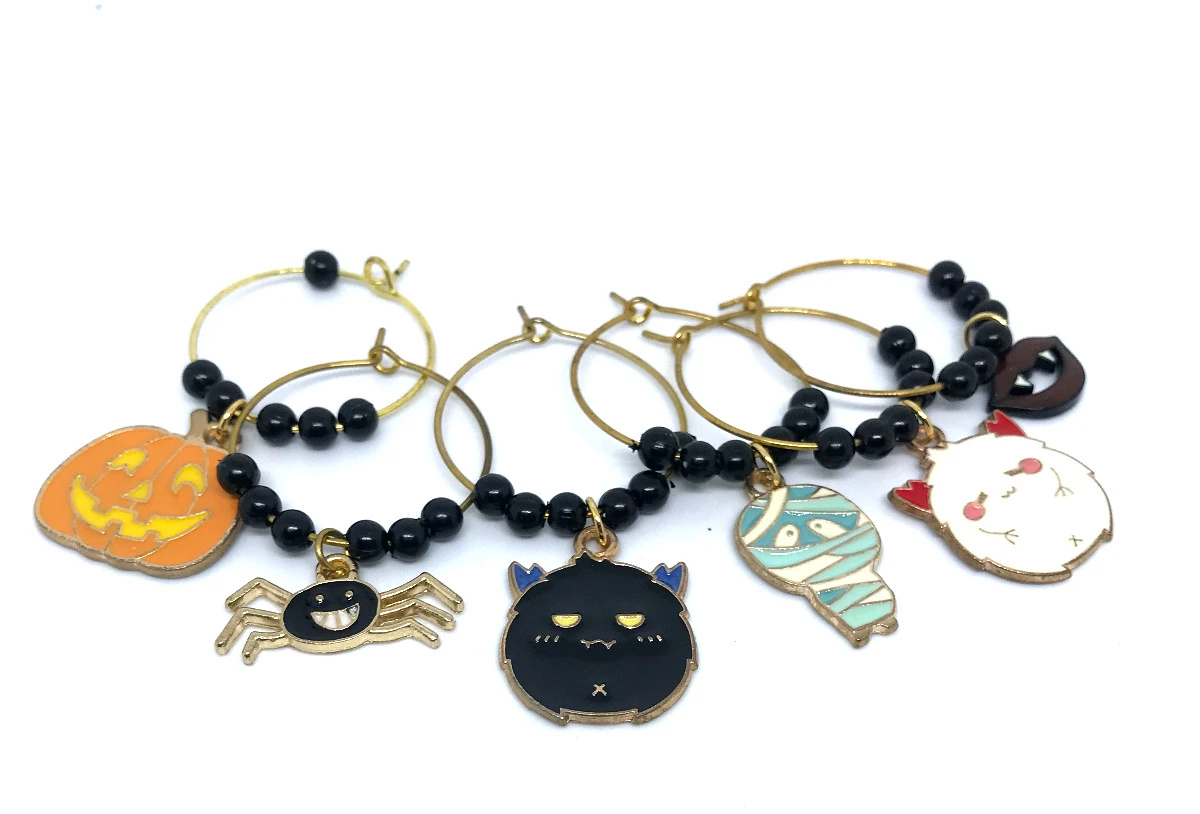 Kit 6 Marcadores de Taças e Copos EsmaltadosTema Halloween / Dia das Bruxas