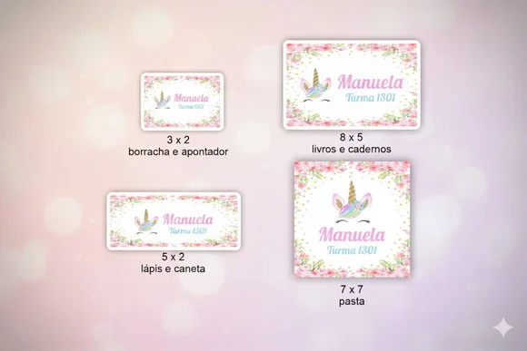 70 Etiquetas Escolares Personalizadas Unicórnio