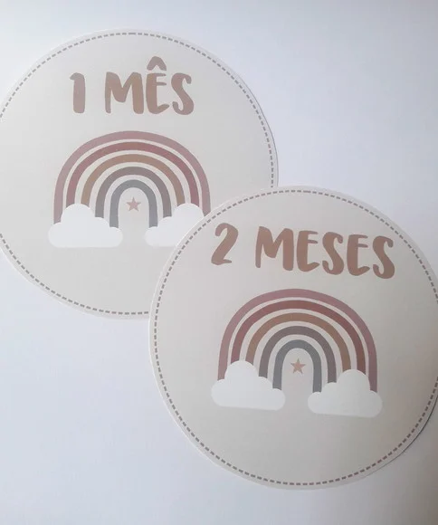 Kit Adesivos Mesversário Personalizado Arco-íris Boho
