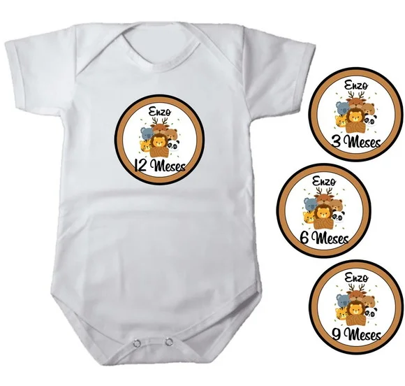Kit Adesivo para Body Meses do Bebê Safari