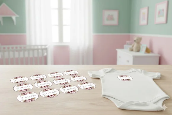 Kit Adesivos Mesversário Personalizado Floral Marsala