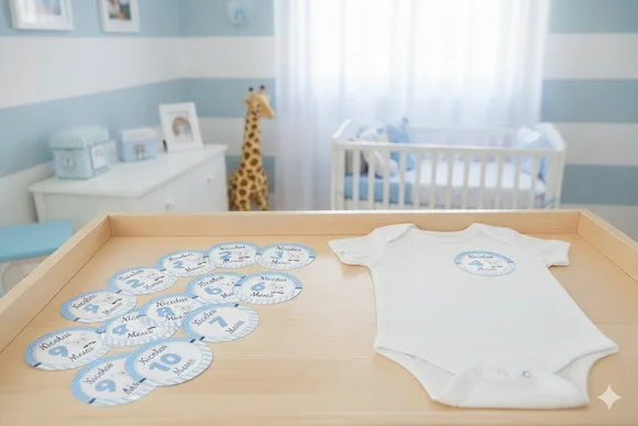 Kit Adesivos Mesversário Personalizado Ovelhinha Azul -12 un