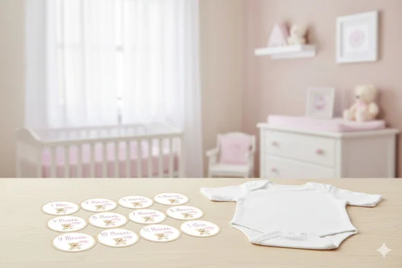 Kit Adesivos Mesversário Personalizado Ursinha Rosa e Bege
