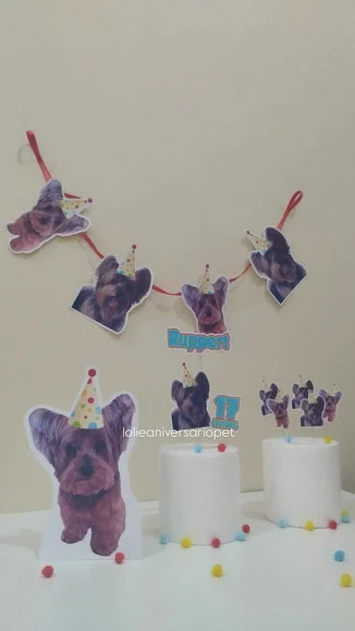 Kit Bandeirola com Foto, Topper e Display com Foto Cachorro