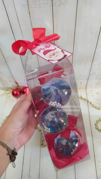 Kit Bolinha de Natal com Foto e Caixa para Presente