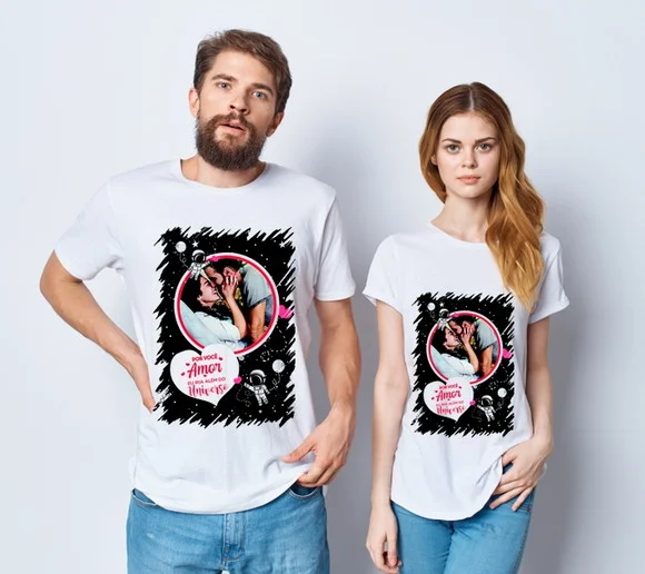 Kit Camiseta Casal Amor Eu Vou Além do Universo