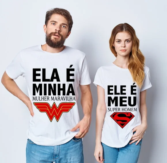Kit Camiseta Casal Ela é Minha Mulher Maravilha