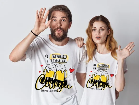 Kit Camiseta na Alegria na Tristeza e na Cerveja