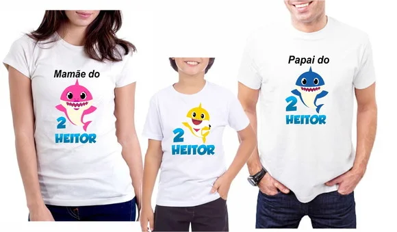 Kit Camisetas Personalizadas Baby Shark 3 Unidades