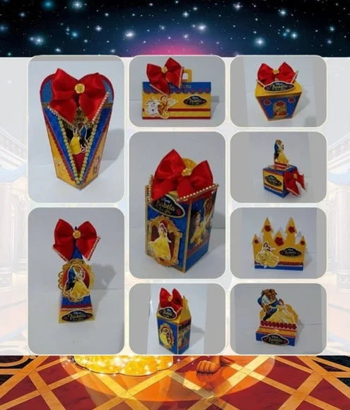 Kit com 75 Itens Lembrancinha Personalizada a Bela e a Fera