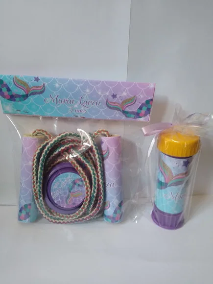 Kit Corda Personalizada, Ioio e Bolinha de Sabão Sereia
