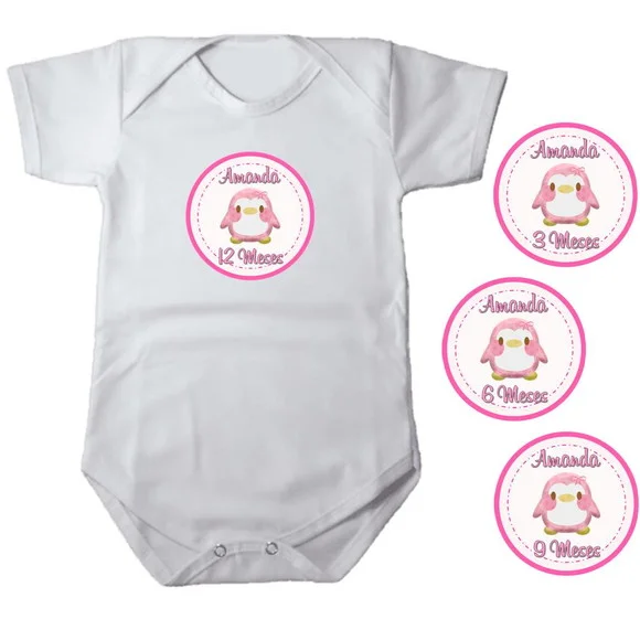 Kit de Adesivo Mêsversário Pinguim Rosa