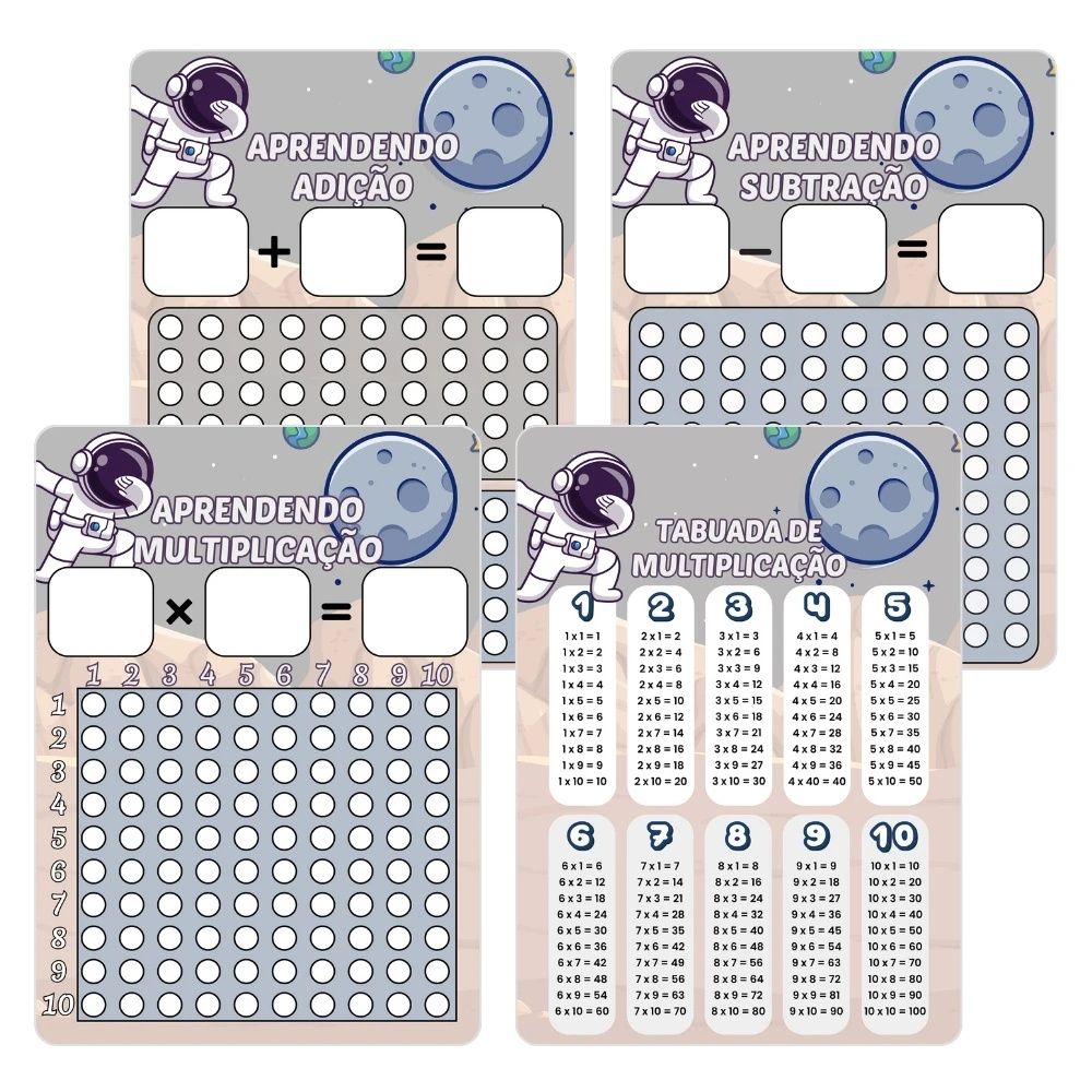 Kit de Atividades Matemáticas Astronauta | Plastificado e Reutilizável