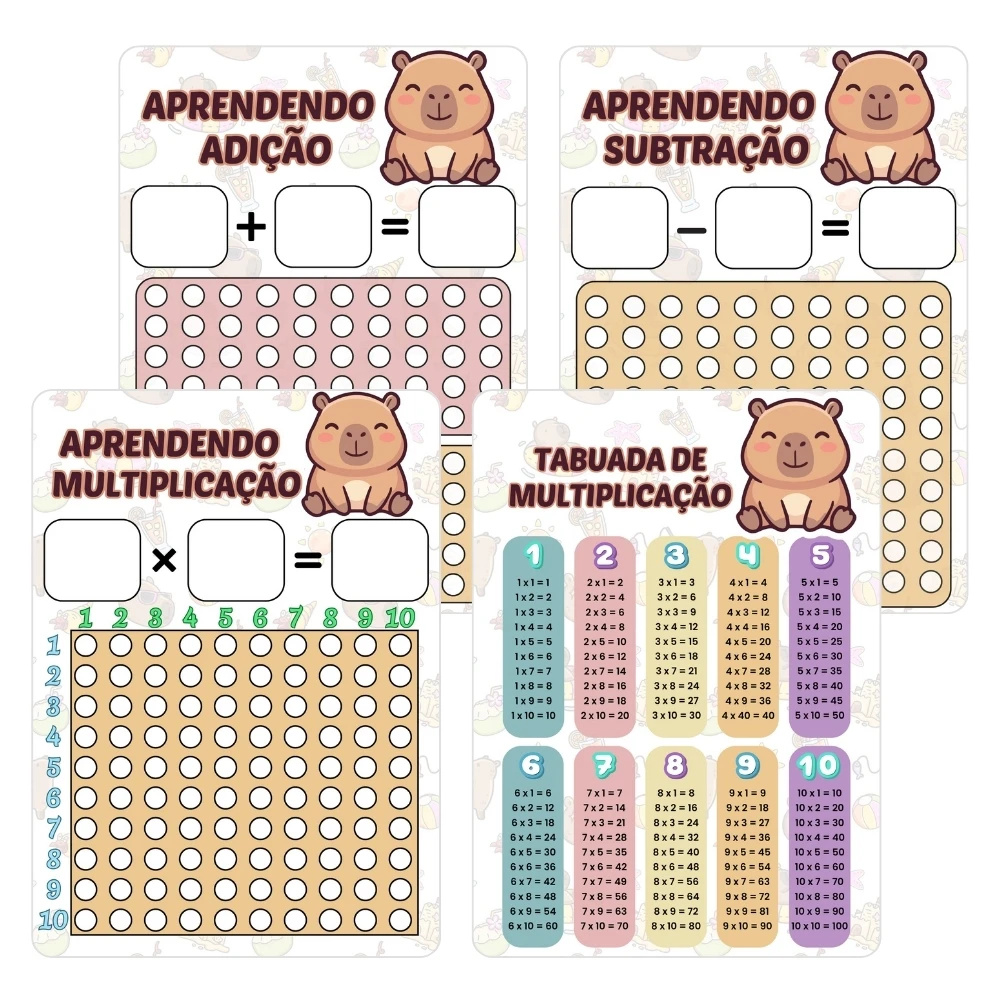 Kit de Atividades Matemáticas Capivara | Plastificado e Reutilizável