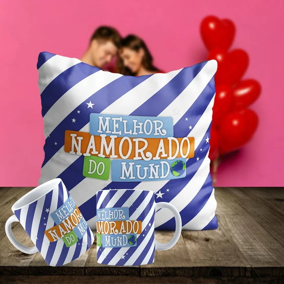 Kit Dia dos Namorados Almofada e Caneca Personalizada